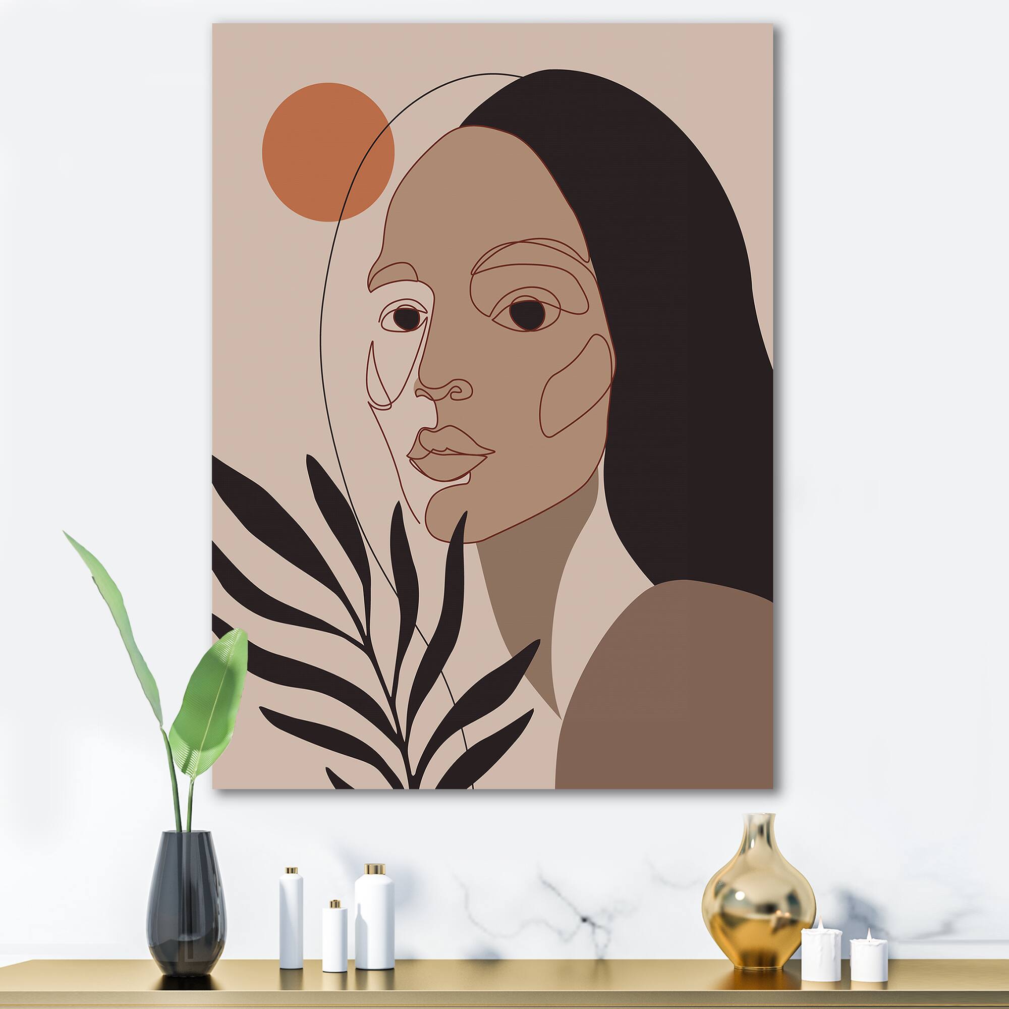 Designart - Retro Minimal Portrait of Young Woman
